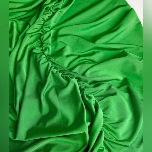 L'agence Sequoia Bodycon Dress Women's Green Ruched Midi Half Sleeve spring - Picture 4 of 6